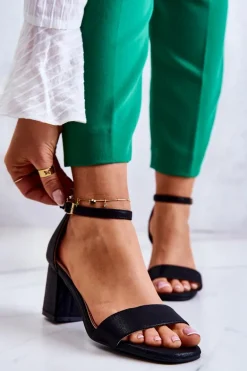 Damskie Modne Sandały Na Słupku Czarne Lucida