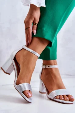 Damskie Modne Sandały Na Słupku Srebrne Lucida