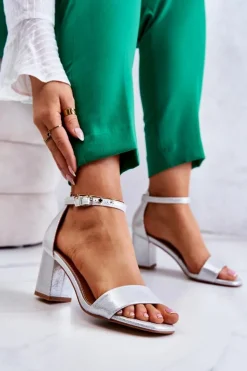 Damskie Modne Sandały Na Słupku Srebrne Lucida