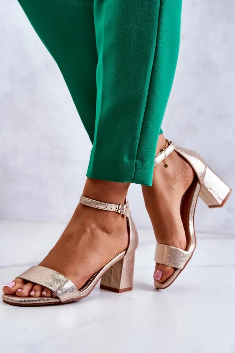 Damskie Modne Sandały Na Słupku Złote Lucida