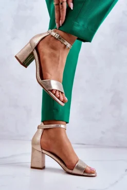 Damskie Modne Sandały Na Słupku Złote Lucida