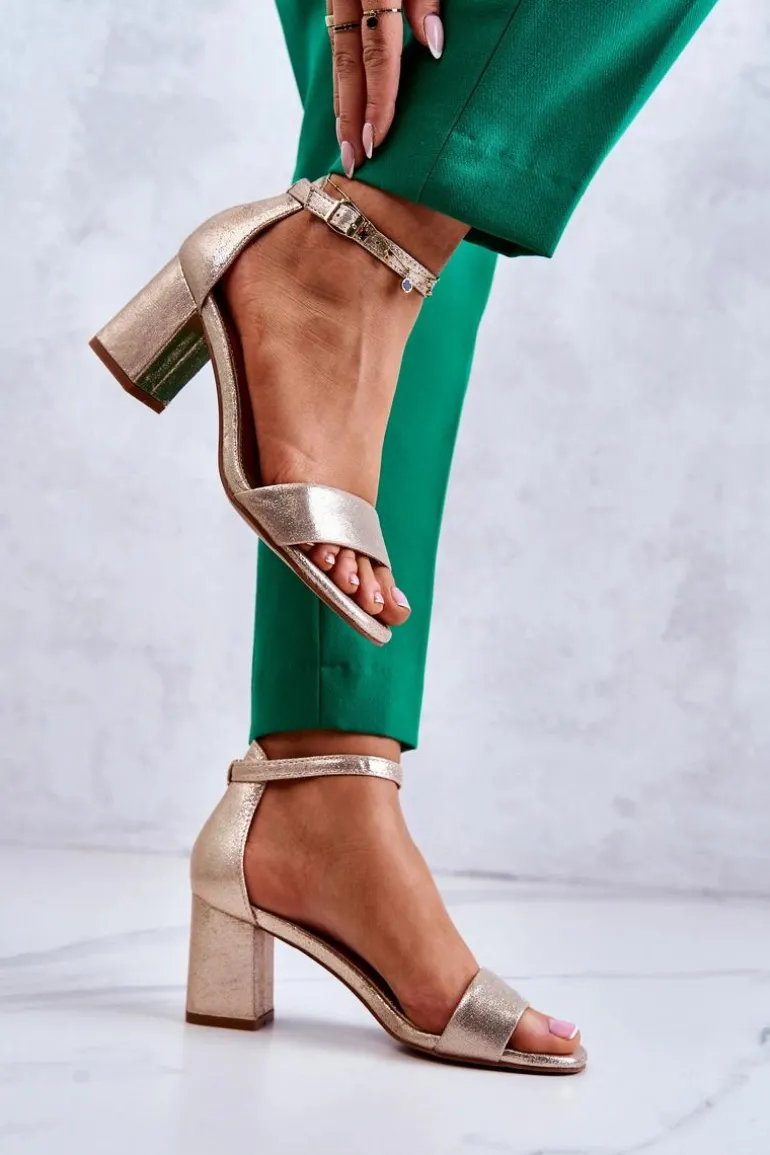 Damskie Modne Sandały Na Słupku Złote Lucida