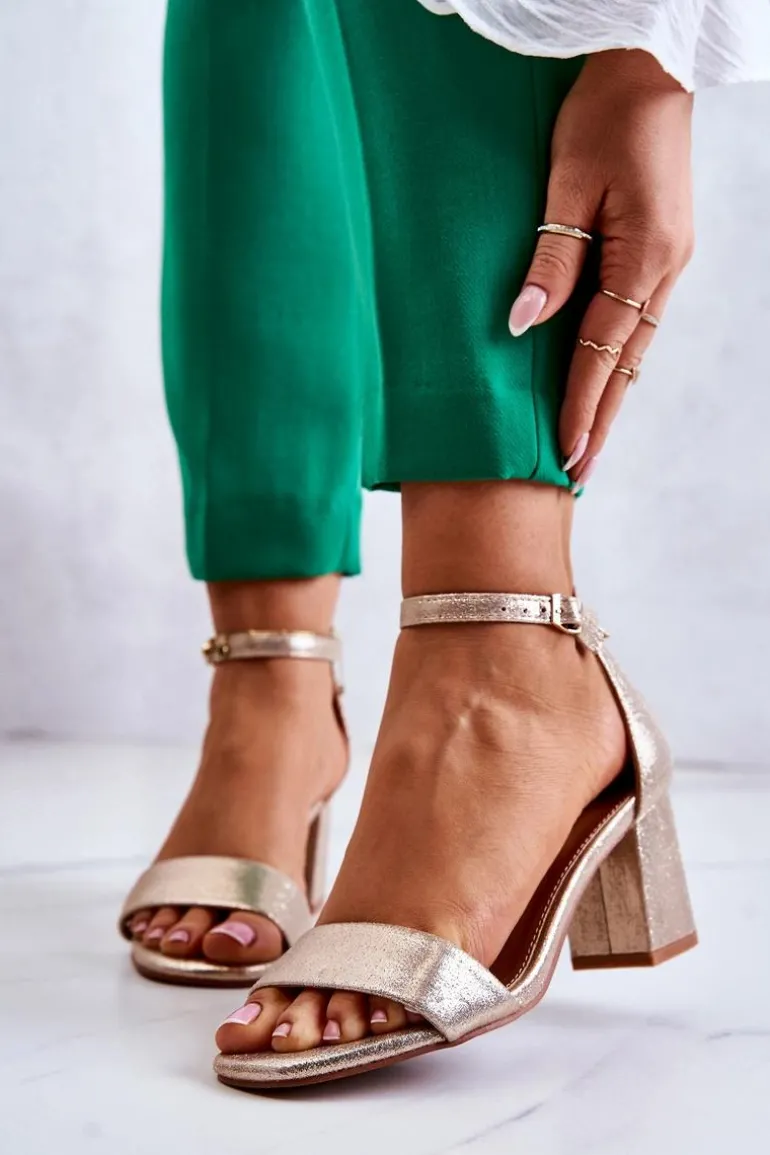 Damskie Modne Sandały Na Słupku Złote Lucida