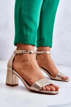 Damskie Modne Sandały Na Słupku Złote Lucida