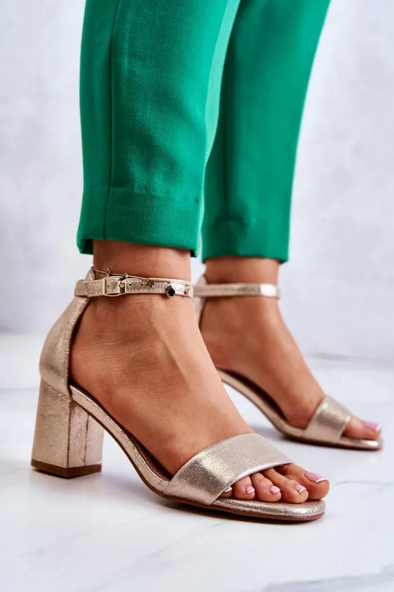 Damskie Modne Sandały Na Słupku Złote Lucida