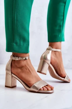 Damskie Modne Sandały Na Słupku Złote Lucida