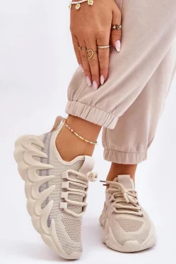 Damskie Modne Skarpetkowe Sneakersy Beżowe Daxo