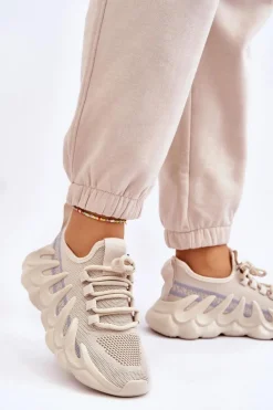 Damskie Modne Skarpetkowe Sneakersy Beżowe Daxo