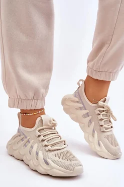 Damskie Modne Skarpetkowe Sneakersy Beżowe Daxo