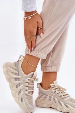 Damskie Modne Skarpetkowe Sneakersy Beżowe Daxo