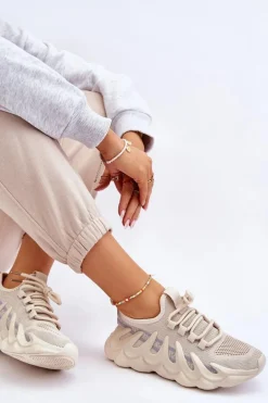 Damskie Modne Skarpetkowe Sneakersy Beżowe Daxo