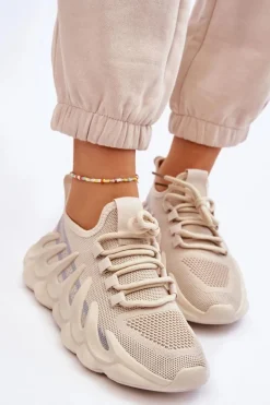 Damskie Modne Skarpetkowe Sneakersy Beżowe Daxo