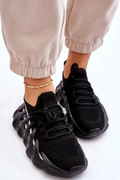 Damskie Modne Skarpetkowe Sneakersy Czarne Daxo