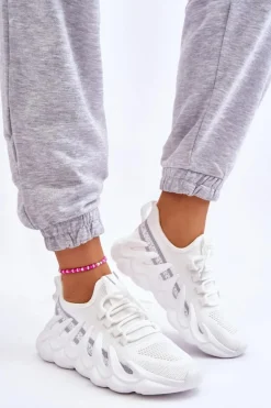 Damskie Modne Skarpetkowe Sneakersy Białe Daxo