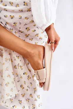 Damskie Modne Skórzane Klapki Beżowe Adaline