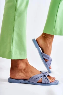 Damskie Modne Zamszowe Klapki Niebieskie Lorrie