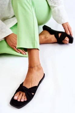 Damskie Modne Zamszowe Klapki Czarne Lorrie