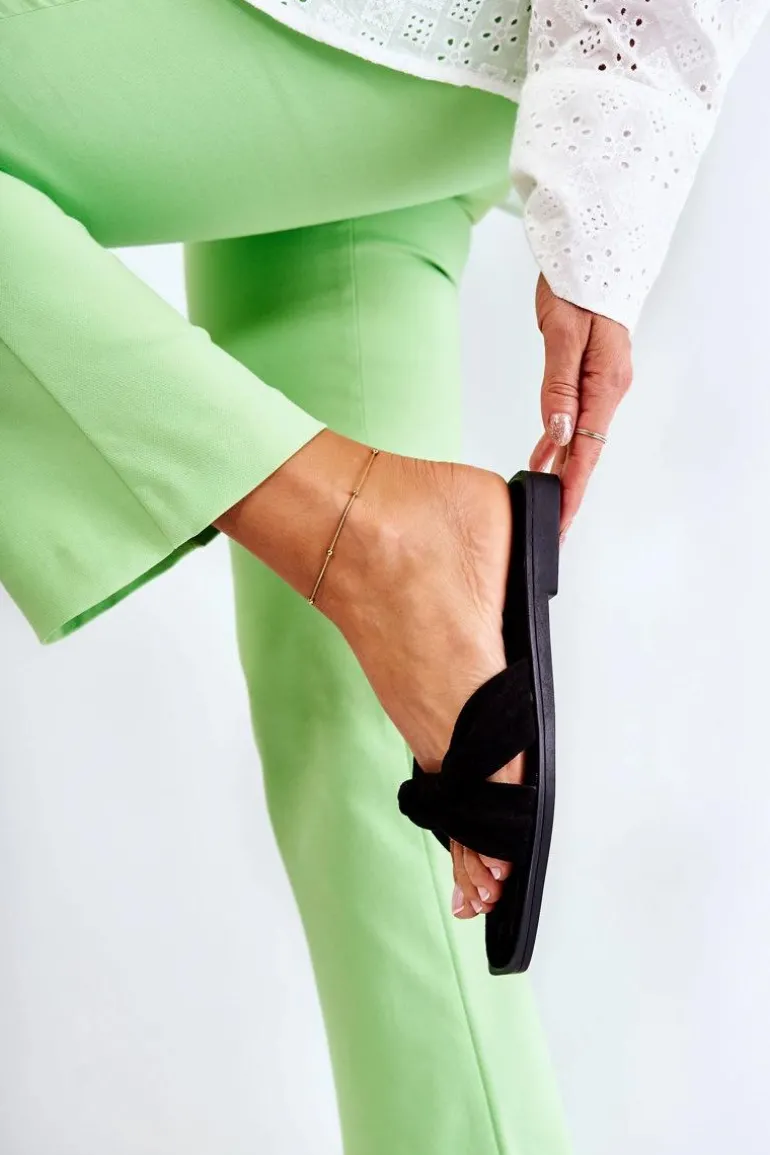 Damskie Modne Zamszowe Klapki Czarne Lorrie