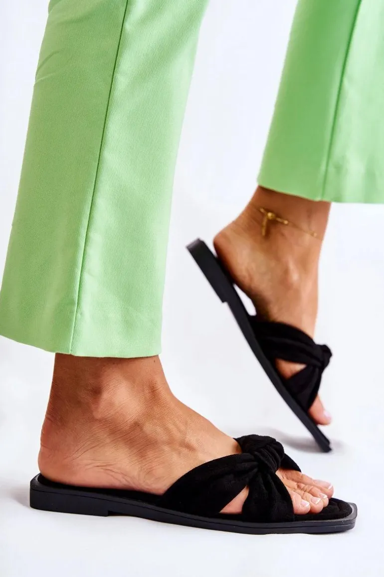 Damskie Modne Zamszowe Klapki Czarne Lorrie