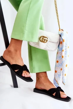 Damskie Modne Zamszowe Klapki Czarne Lorrie