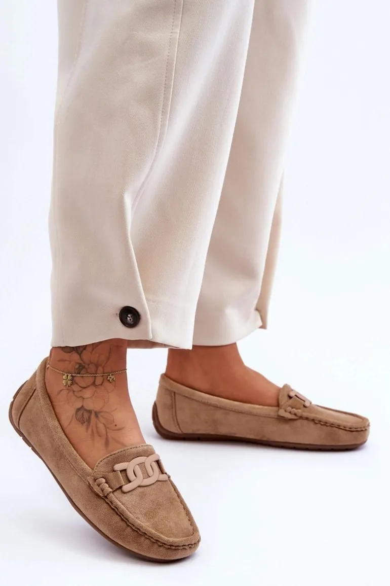 Damskie Modne Zamszowe Mokasyny Brązowe Rabell