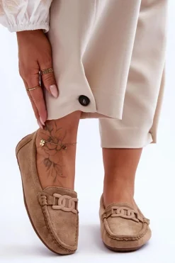 Damskie Modne Zamszowe Mokasyny Brązowe Rabell