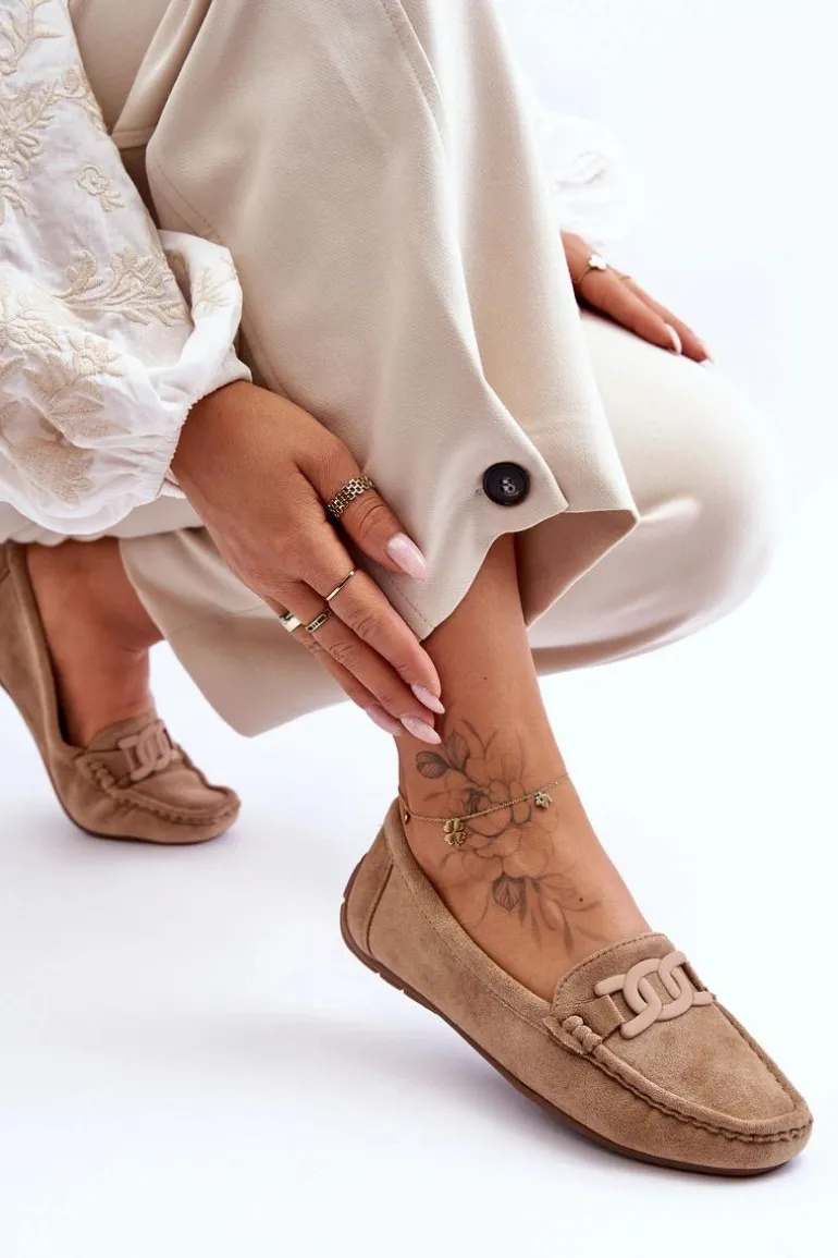 Damskie Modne Zamszowe Mokasyny Brązowe Rabell