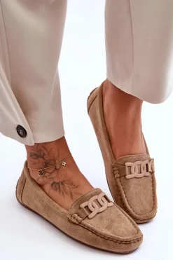 Damskie Modne Zamszowe Mokasyny Brązowe Rabell