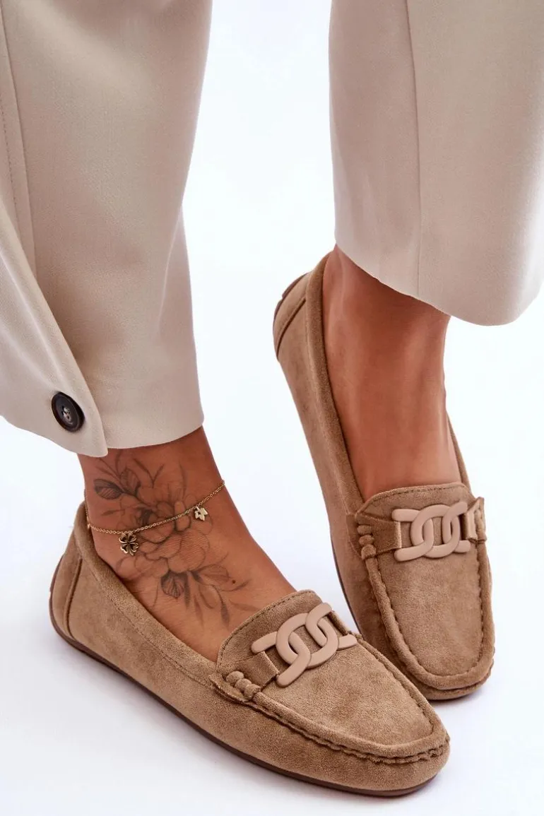 Damskie Modne Zamszowe Mokasyny Brązowe Rabell