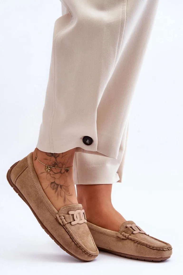 Damskie Modne Zamszowe Mokasyny Brązowe Rabell