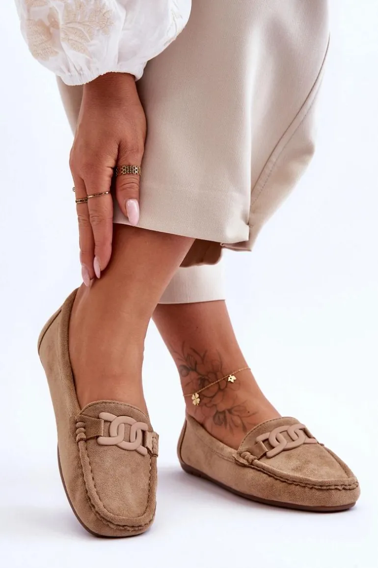 Damskie Modne Zamszowe Mokasyny Brązowe Rabell
