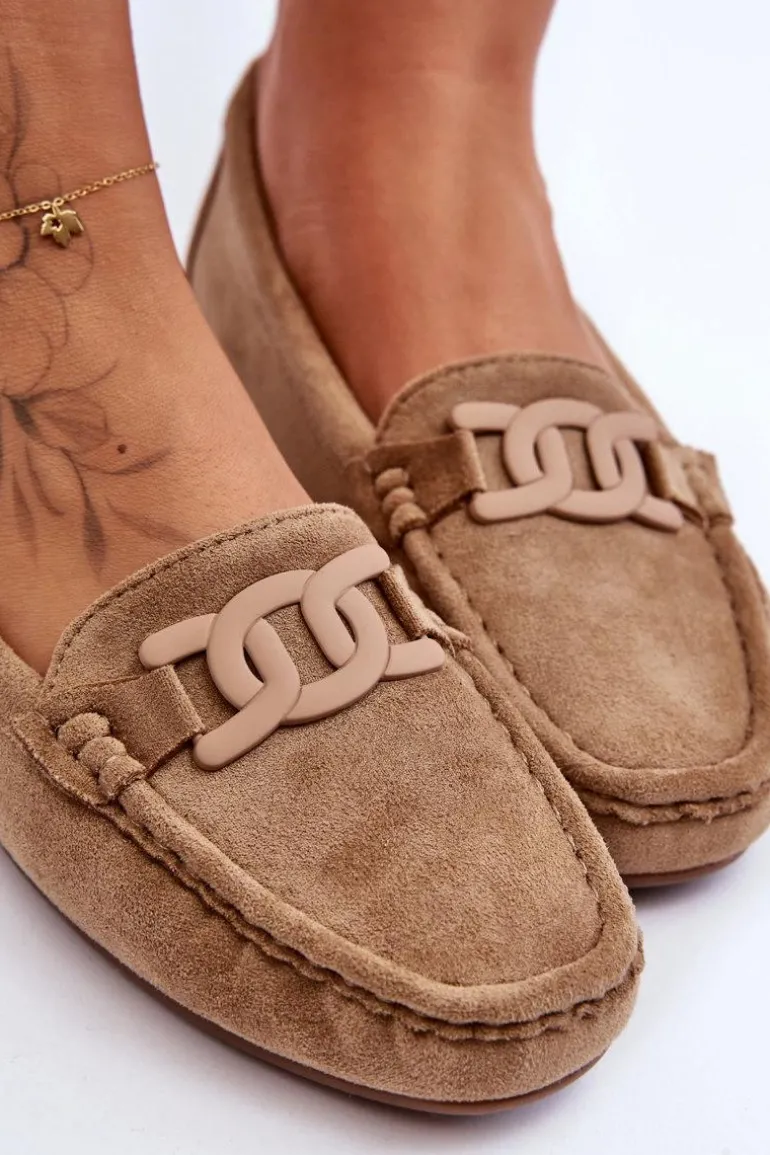 Damskie Modne Zamszowe Mokasyny Brązowe Rabell