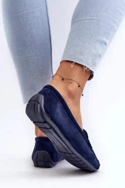 Damskie Modne Zamszowe Mokasyny Granatowe Rabell