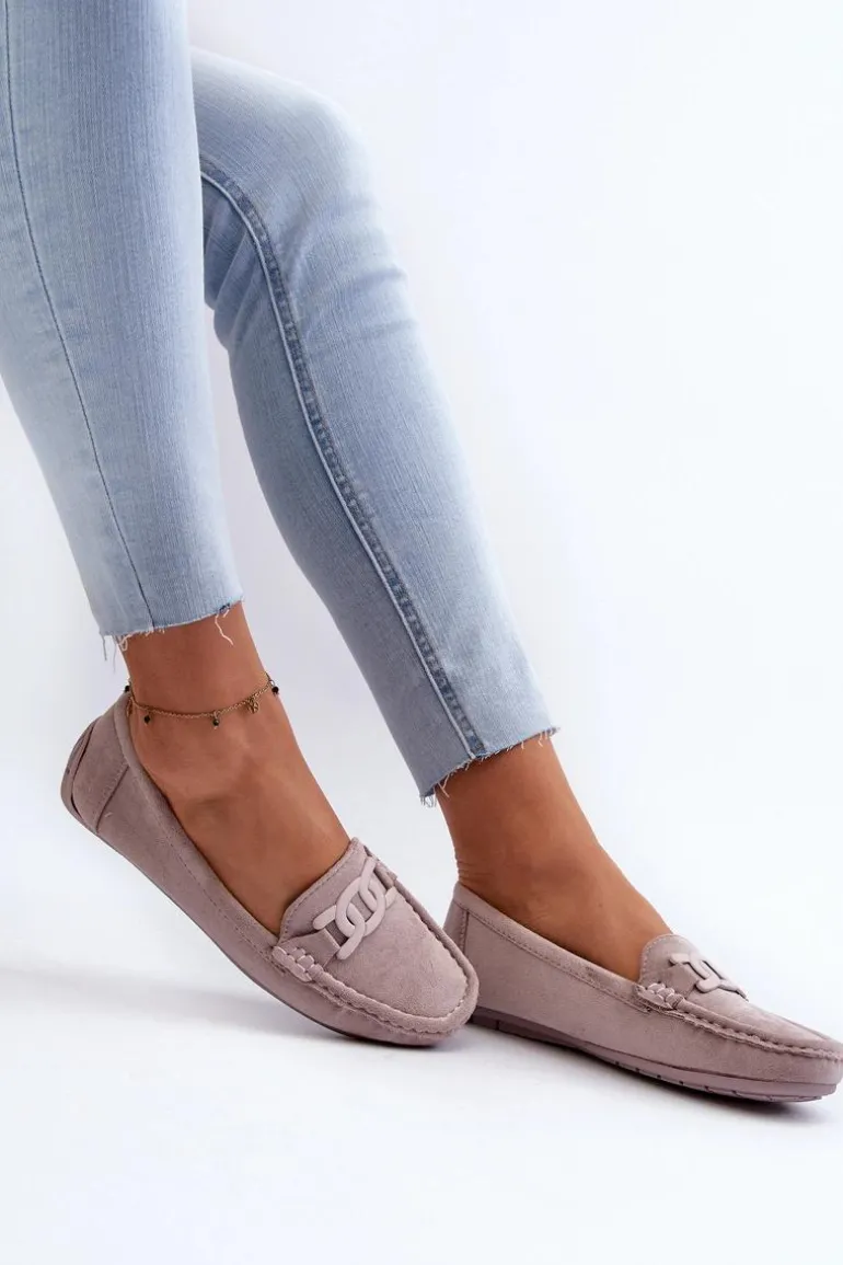 Damskie Modne Zamszowe Mokasyny Fioletowe Rabell