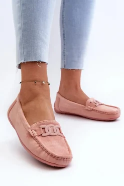 Damskie Modne Zamszowe Mokasyny Jasnoróżowe Rabell