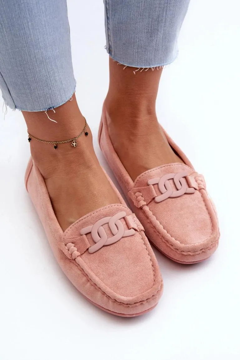 Damskie Modne Zamszowe Mokasyny Jasnoróżowe Rabell