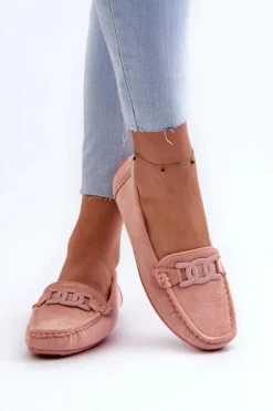 Damskie Modne Zamszowe Mokasyny Jasnoróżowe Rabell