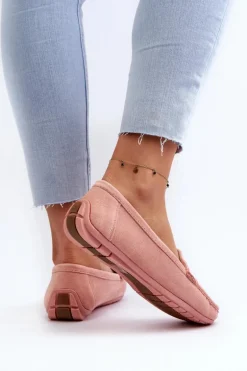 Damskie Modne Zamszowe Mokasyny Jasnoróżowe Rabell