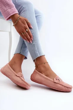 Damskie Modne Zamszowe Mokasyny Jasnoróżowe Rabell
