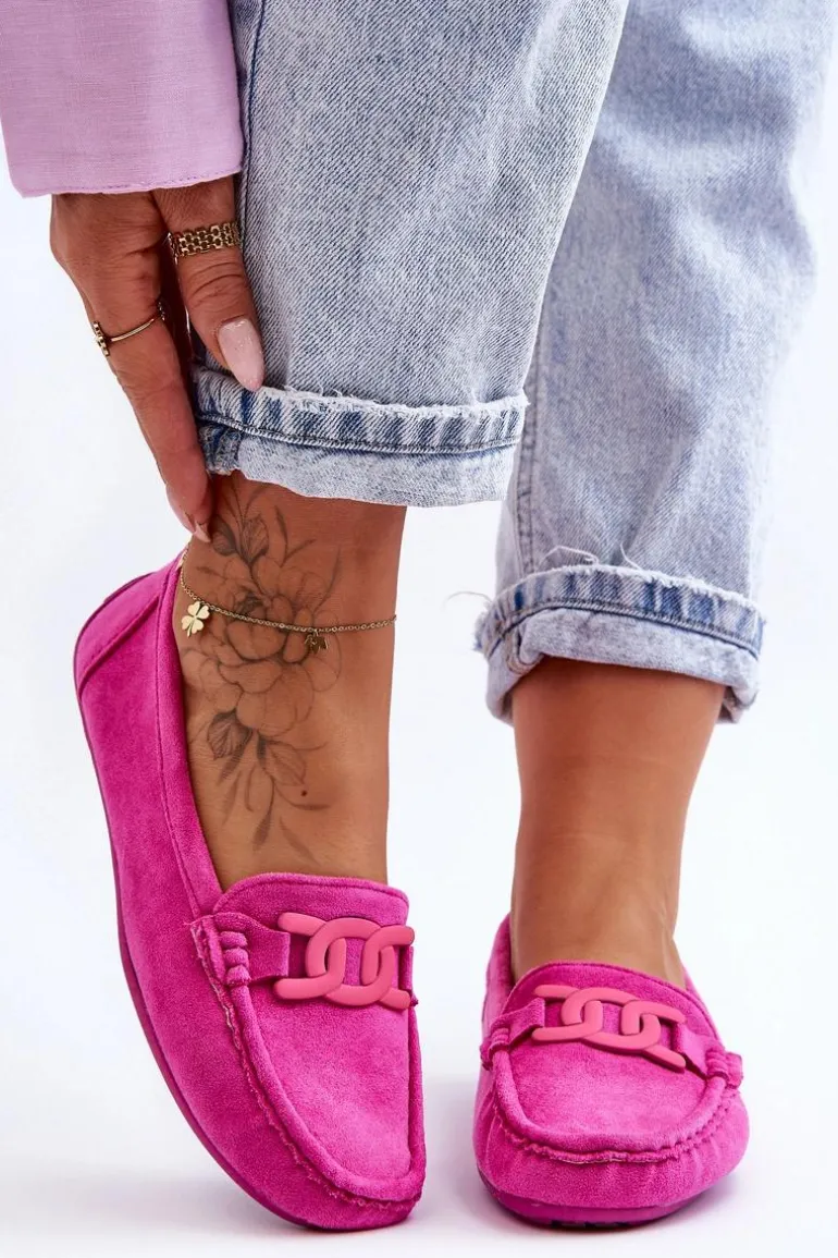 Damskie Modne Zamszowe Mokasyny Różowe Rabell
