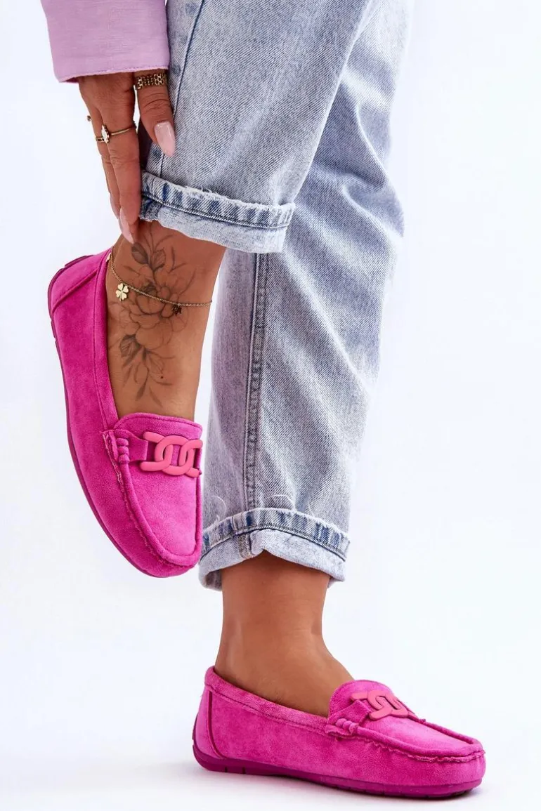 Damskie Modne Zamszowe Mokasyny Różowe Rabell