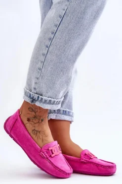 Damskie Modne Zamszowe Mokasyny Różowe Rabell