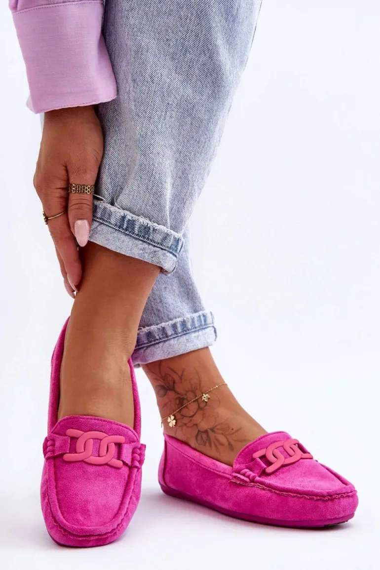 Damskie Modne Zamszowe Mokasyny Różowe Rabell
