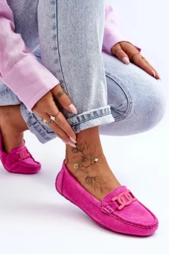 Damskie Modne Zamszowe Mokasyny Różowe Rabell