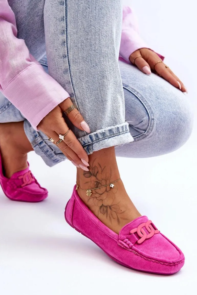 Damskie Modne Zamszowe Mokasyny Różowe Rabell