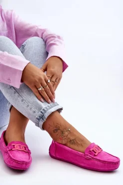 Damskie Modne Zamszowe Mokasyny Różowe Rabell