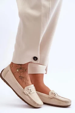 Damskie Modne Zamszowe Mokasyny Beżowe Rabell