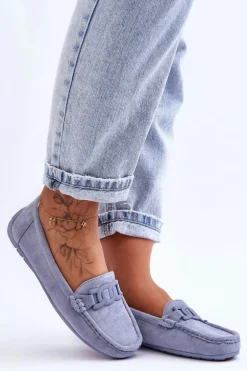 Damskie Modne Zamszowe Mokasyny Niebieskie Rabell