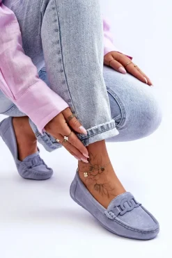 Damskie Modne Zamszowe Mokasyny Niebieskie Rabell