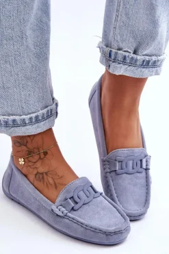 Damskie Modne Zamszowe Mokasyny Niebieskie Rabell